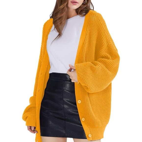 Qualfort Mustard Yellow Fisherman Chunky Cardigan Sweater XL - Picture 1 of 5